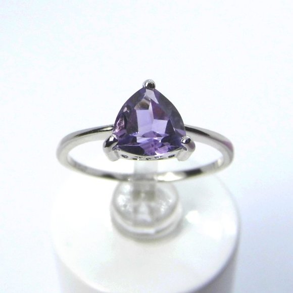 1.20 ct Trillion AMETHYST Solitaire Silver Ring 7 - Picture 7 of 11